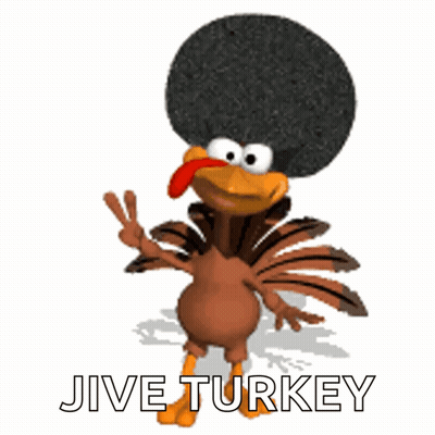 A Cartoon Turkey With An Afro And The Words Jive Turkey GIF