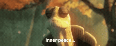 A Cartoon Turtle Is Saying `` Inner Peace '' In Front Of A Tree . GIF