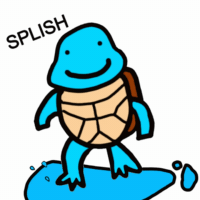 A Cartoon Turtle Is Standing In A Puddle With The Words Splish Above It GIF