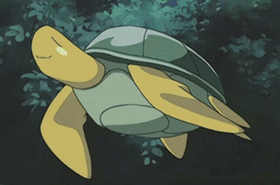 A Cartoon Turtle Is Swimming In The Water With Its Eyes Closed GIF