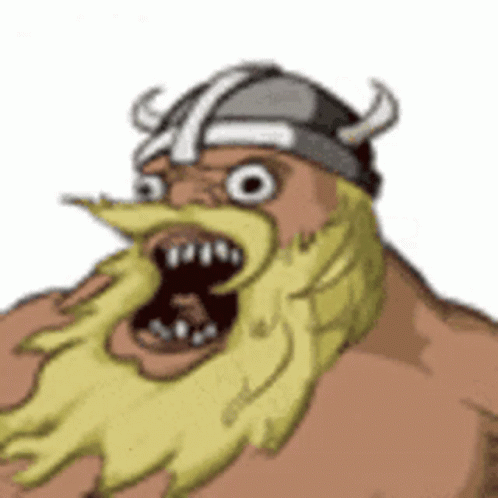 A Cartoon Viking With A Beard And Horned Helmet GIF