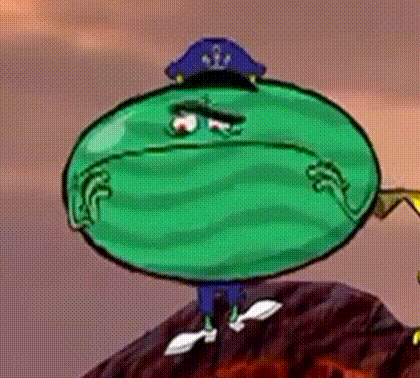 A Cartoon Watermelon Is Wearing A Police Hat And Standing On Top Of A Rock . GIF