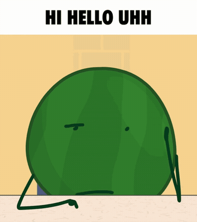 A Cartoon Watermelon Says Hi Hello Uhh In Front Of A Yellow Background GIF