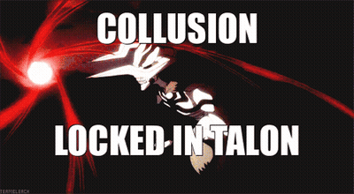 A Cartoon With The Words Collusion Locked In Talon GIF