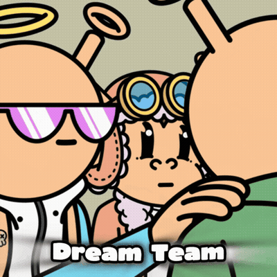 a cartoon with the words dream team on the bottom of it