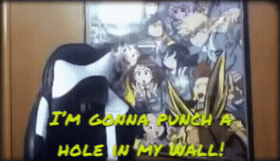 A Cartoon With The Words I 'M Gonna Punch A Hole In My Wall On It GIF