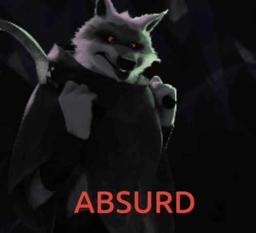 A Cartoon Wolf Is Holding A Knife And An Axe And The Word Absurd Is Above It GIF