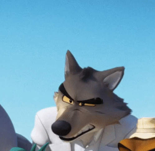 A Cartoon Wolf Is Wearing A White Coat And A Hat GIF