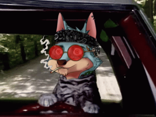A Cartoon Wolf Wearing Sunglasses And A Bandana Is Smoking A Cigarette GIF