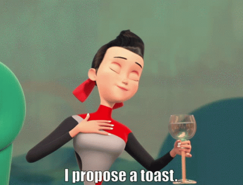 A Cartoon Woman Is Holding A Wine Glass And Says I Propose A Toast GIF