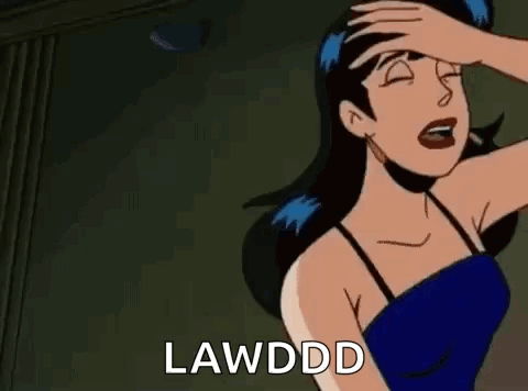 A Cartoon Woman Is Laying On The Floor With Her Mouth Open And The Words Lawddd Written On The Bottom . GIF