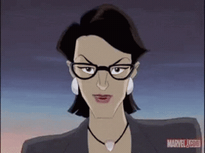 A Cartoon Woman Wearing Glasses And A Necklace Is Looking At The Camera . GIF