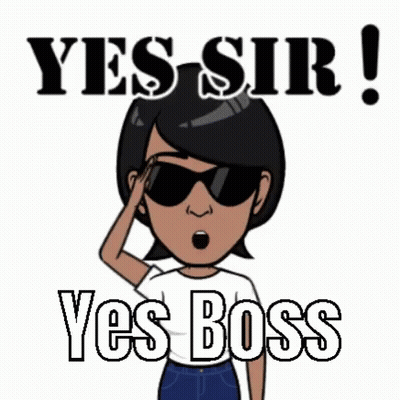 A Cartoon Woman Wearing Sunglasses And A White Shirt Says Yes Sir ! Yes Boss . GIF