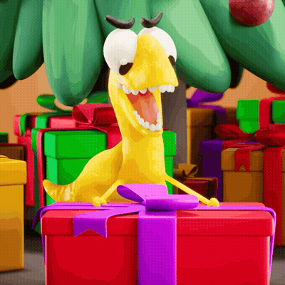 A Cartoon Worm Is Sitting On A Red Gift Box GIF