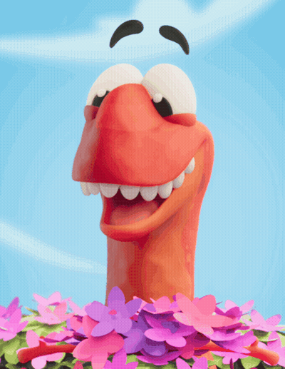 A Cartoon Worm Is Surrounded By Pink Flowers GIF