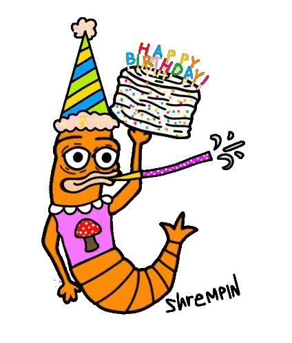 A Cartoon Worm Wearing A Party Hat Holding A Birthday Cake Sticker