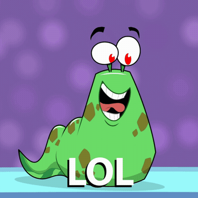 A Cartoon Worm With A Big Smile And The Word Lol Below It GIF