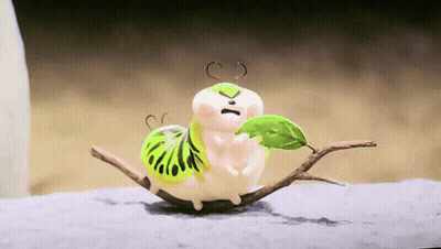 A Cartoon Worm With A Green Leaf On Its Back Is Sitting On A Branch GIF