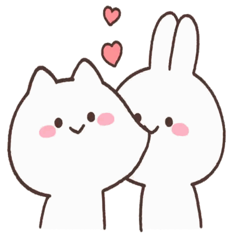 A Cat And A Bunny Are Standing Next To Each Other With Hearts Above Their Heads Sticker