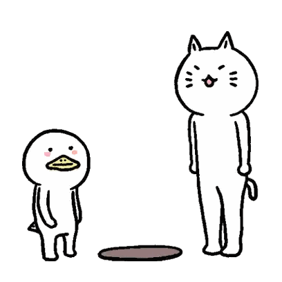 A Cat And A Duck Are Standing Next To Each Other And Looking At A Hole In The Ground . Sticker