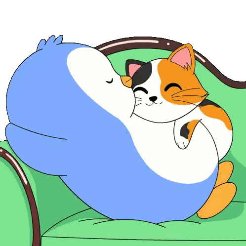 A Cat And A Penguin Are Hugging On A Couch Sticker