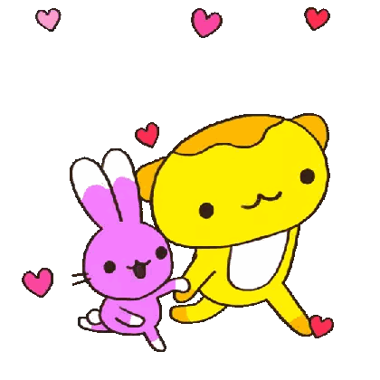 A Cat And A Rabbit Are Holding Hands With Hearts Flying Around Them . Sticker