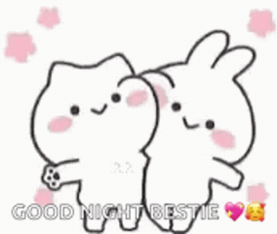 A Cat And A Rabbit Are Hugging Each Other And Saying Good Night Bestie . GIF