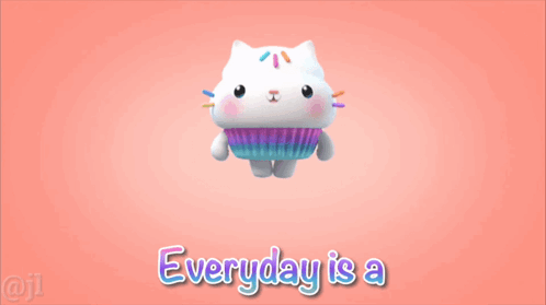 A Cat Cupcake With The Words " Everyday Is A " On The Bottom GIF