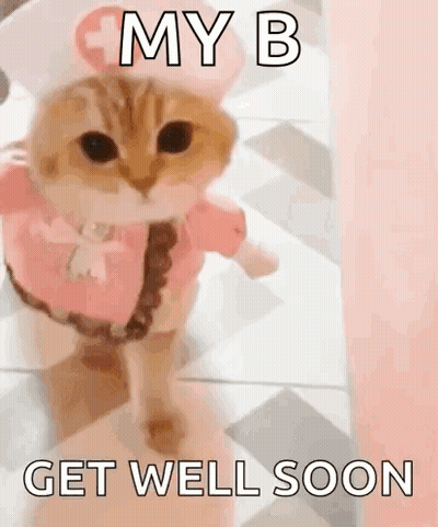 A Cat Dressed As A Nurse Is Standing On A Checkered Floor . GIF
