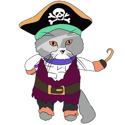 A Cat Dressed As A Pirate With A Skull And Crossbones On His Hat Sticker