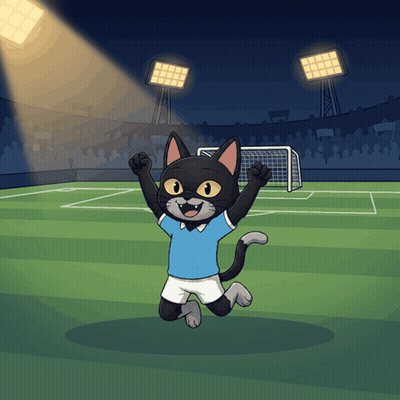 A Cat In A Blue Shirt And Shorts Is Jumping In The Air GIF