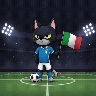 A Cat In A Soccer Uniform Holds An Italian Flag GIF
