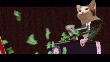 A Cat In A Suit And Tie Is Standing At A Podium GIF