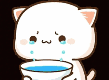 A Cat Is Crying While Holding A Cup Of Water . GIF