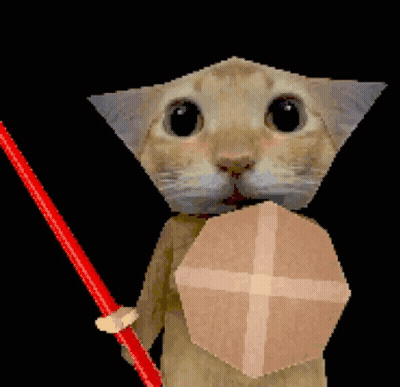A Cat Is Holding A Red Sword And A Shield GIF