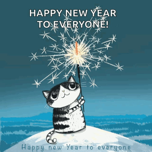 Cat Holding Sparkler Happy New Year GIF