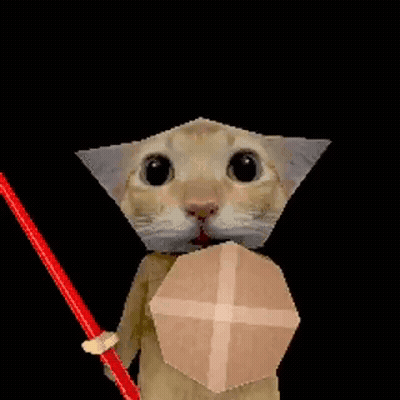 A Cat Is Holding A Sword And A Shield . GIF