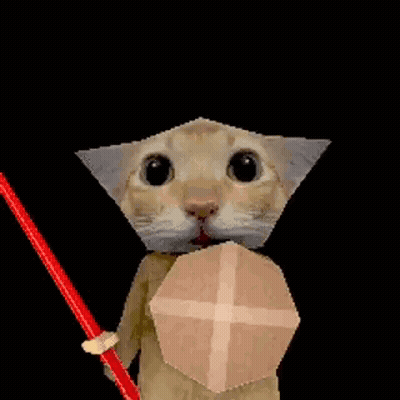 A Cat Is Holding A Sword And A Shield . GIF