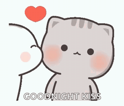 A Cat Is Kissing Another Cat On The Cheek With A Heart In The Background . GIF