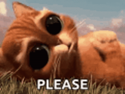 A Cat Is Laying In The Grass With The Word Please Written On It . GIF