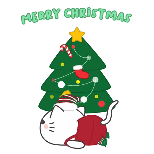 A Cat Is Laying Under A Christmas Tree With The Words Merry Christmas Above It Sticker