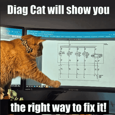 A Cat Is Looking At A Diagram On A Computer Screen With The Caption Diag Cat Will Show You The Right Way To Fix It GIF