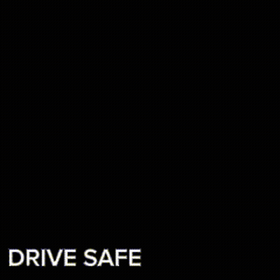 A Cat Is Looking At A Steering Wheel With The Words Drive Safe Written Below It GIF