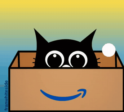 A Cat Is Peeking Out Of A Box With An Amazon Logo GIF