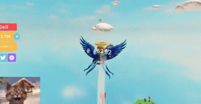 A Cat Is Playing A Video Game With A Bird On Top Of A Mountain . GIF