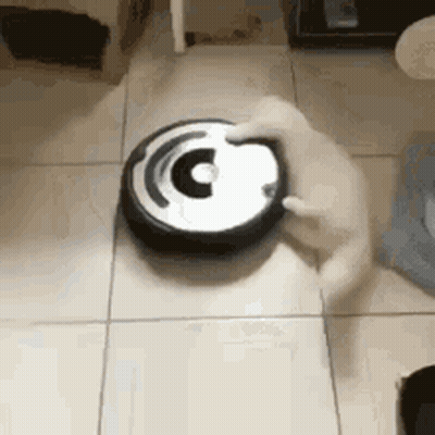 A Cat Is Playing With A Vacuum Cleaner On A Tiled Floor . GIF