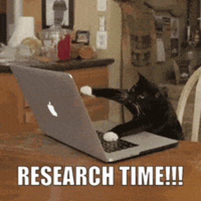 A Cat Is Playing With An Apple Laptop With The Words Research Time Written Below It GIF