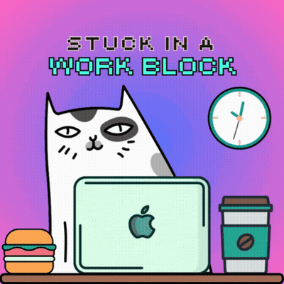 A Cat Is Sitting At A Desk With An Apple Laptop And A Cup Of Coffee GIF