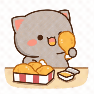 A Cat Is Sitting At A Table Eating Fried Chicken GIF
