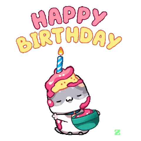A Cat Is Sitting In Front Of A Birthday Cake With A Candle And Drinking Out Of A Cup . Sticker